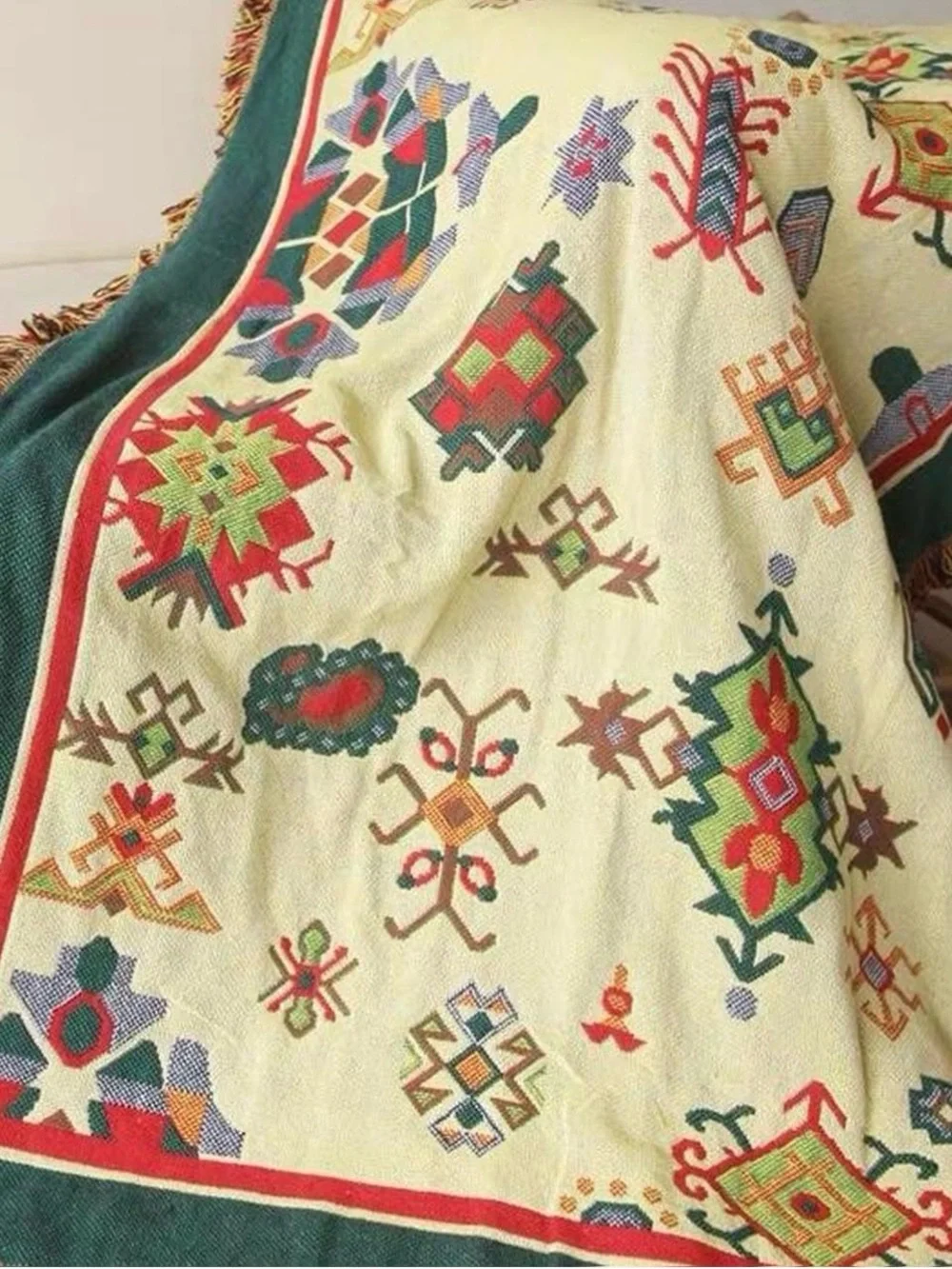 50”x70” cotton throw / couch cover / picnic blanket with decorative fringe
